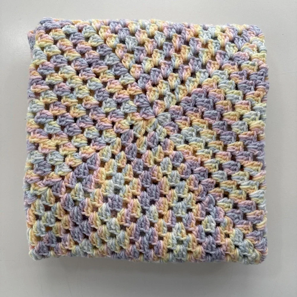 Handmade Crochet C2C Pastel Baby Afghan Blanket Soft Rainbow Sherbet 90s‎ 38x38
